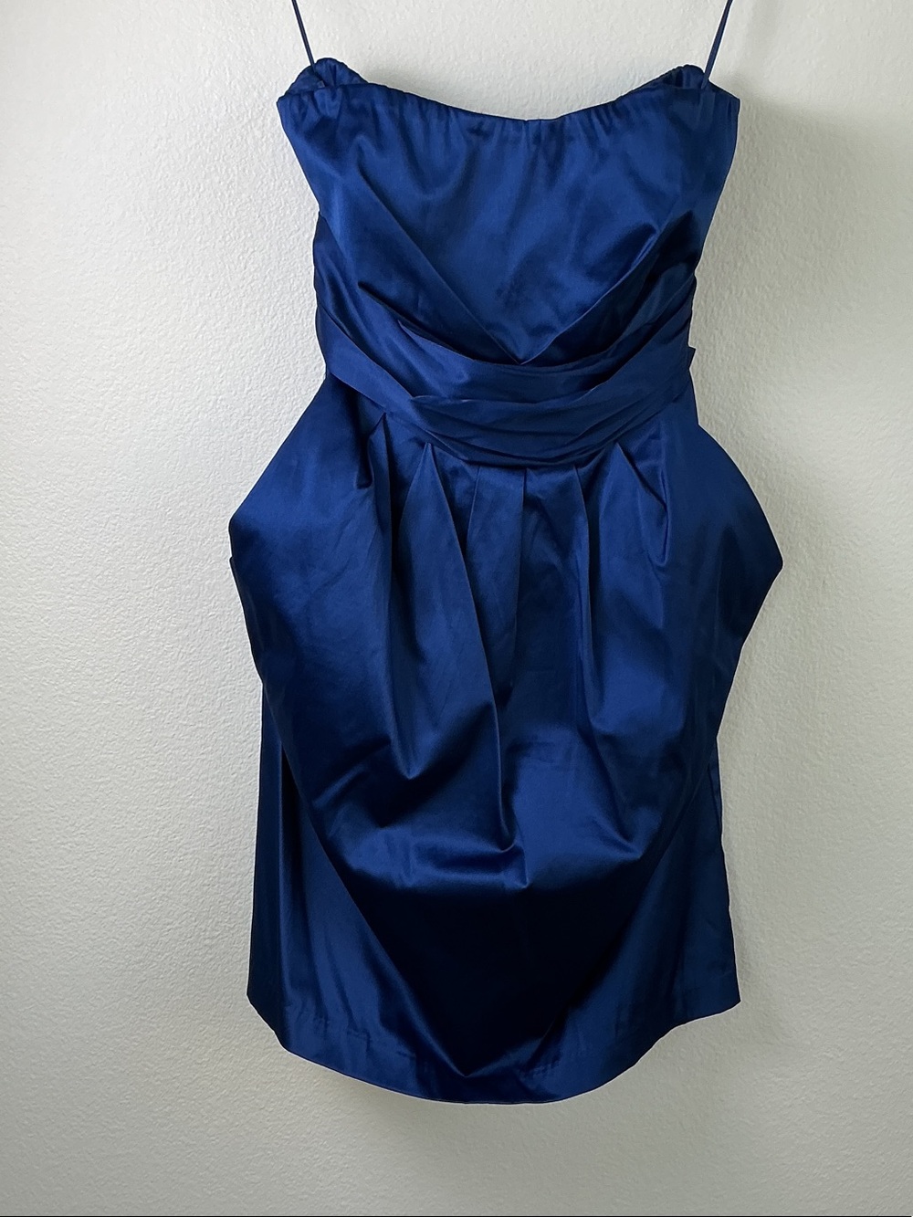 LC Lauren Conrad Royal Blue Satin Strapless Cocktail Dress with Pockets Size 12